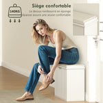 Banc à chaussures avec coussin d'assise rembourré et tiroir rabattable pour couloir, chambre, 62 x 26 x 47,5 cm, blanc