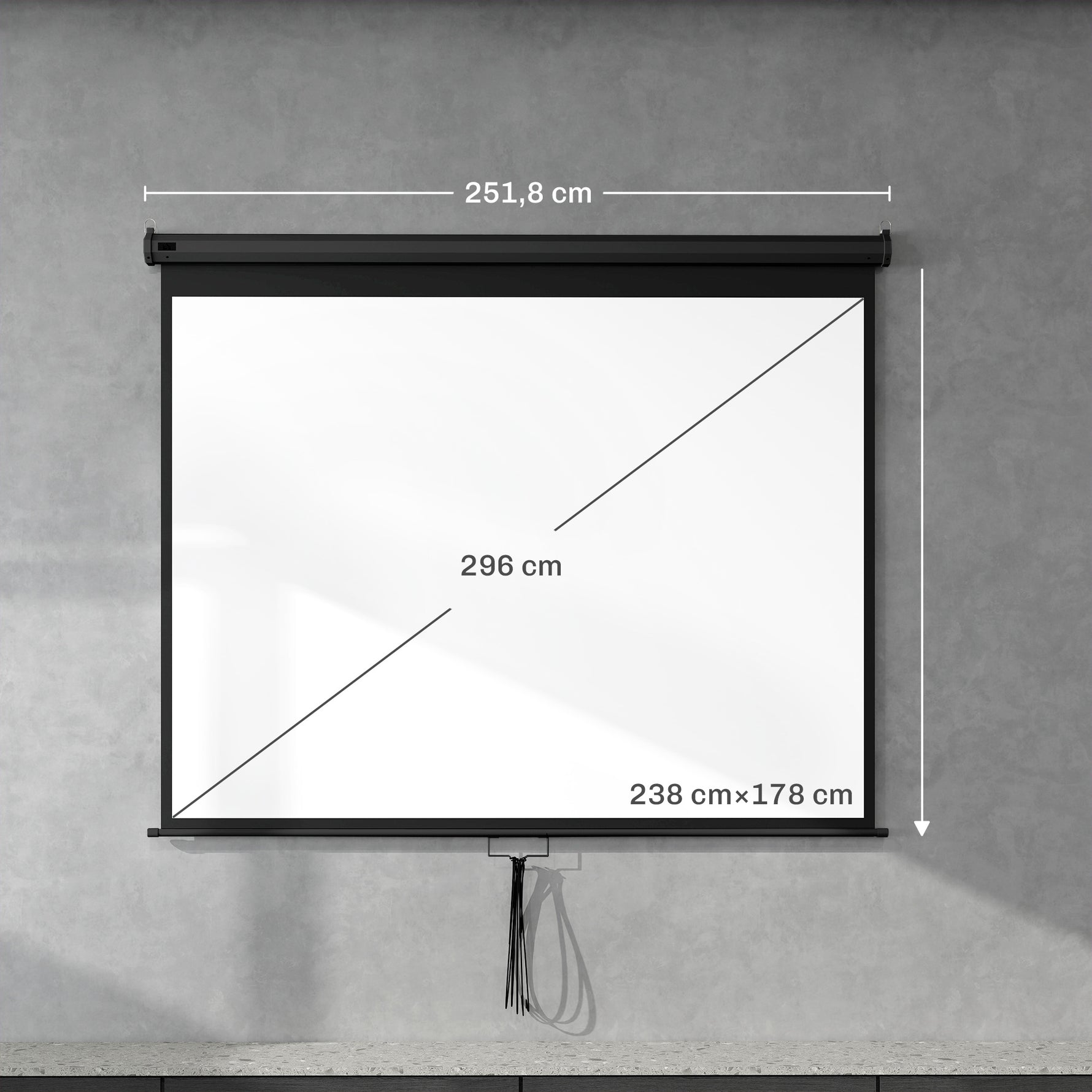 Écran de Projection 120" 4:3 HD 4K, Boîtier en Métal, Écran Hauteur Réglable Manuellement, 244x183cm, Noir