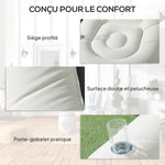 Canapé gonflable et repose-pieds, tissu aspect peluche doux et porte-gobelet, gris