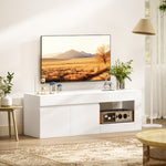 Meuble TV 2 portes pour téléviseurs jusqu'à 60 pouces, meuble télé avec placard et étagère ouverte, blanc