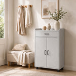 Meuble à Chaussures, Armoire à Chaussures avec 2 Portes, Tiroir, 5 Compartiments et Étagères Réglables, Gris