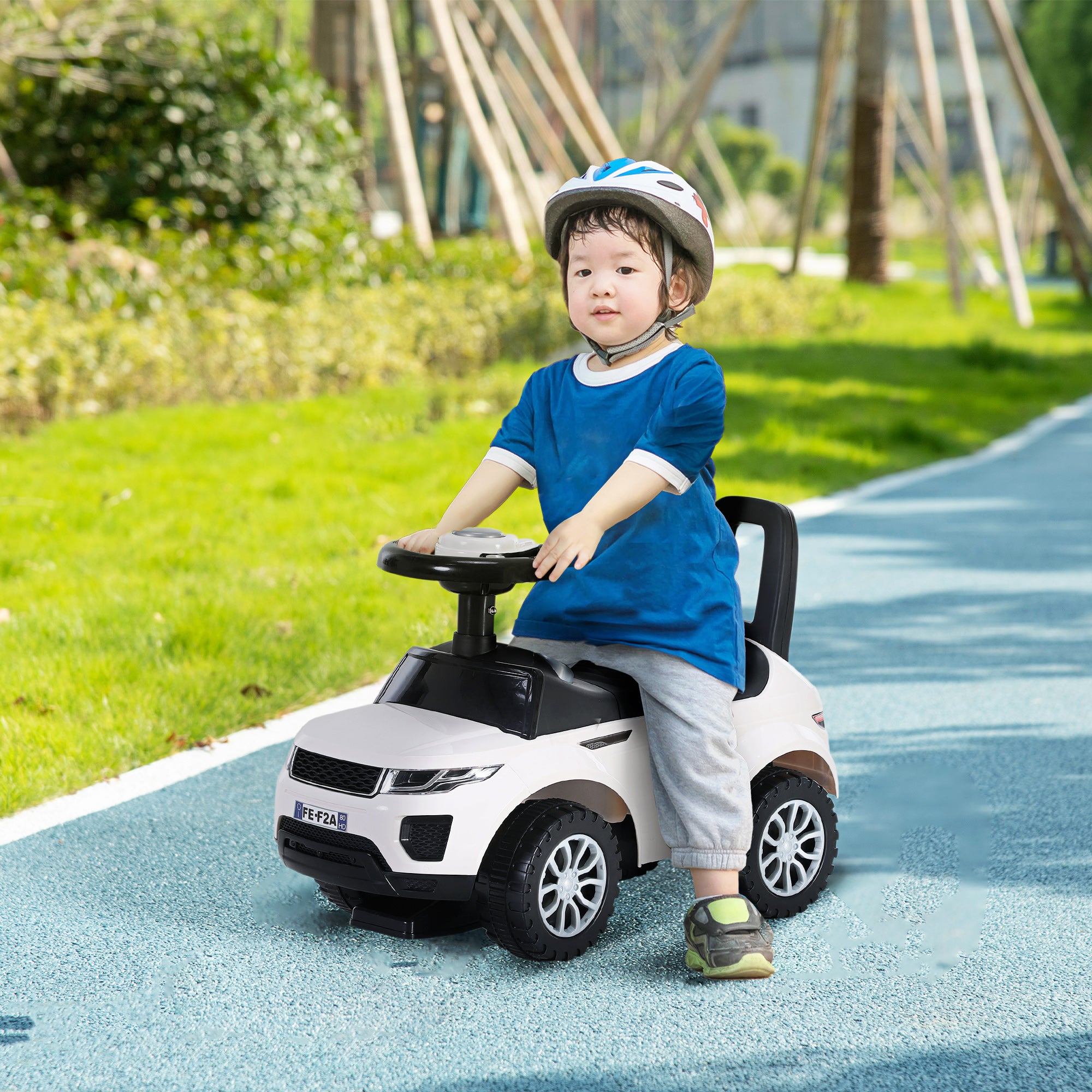 Toddler Ride-On Push Car, Baby Walker with Horn, Mock Gauges and Toy Storage, for Children Aged 12 to 36 Months, White