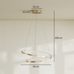 Suspension Luminaire avec 2 Anneaux, Lustre Suspendu LED à 3 Températures de Couleur, Hauteur Réglable, Doré