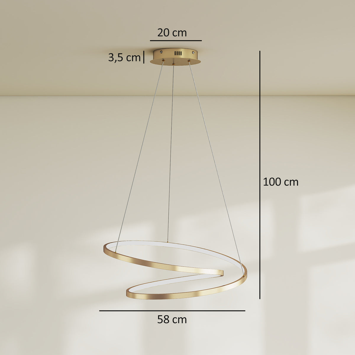 Suspension Luminaire avec 2 Anneaux, Lustre Suspendu LED à 3 Températures de Couleur, Hauteur Réglable, Doré