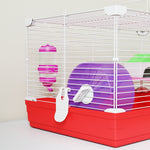 Cage hamster, cage rongeur à 2 niveaux, base amovible nettoyage facile, cabane, roue d'exercice, 47 x 30 x 27 cm, blanc