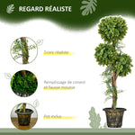 Plante artificielle arbre artificiel 3 boules de buis avec pot ciment, intérieur et extérieur, hauteur 115 cm