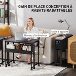 Bureau pliable sur roulettes 80 x 50 cm avec étagère et sac de rangement, noir