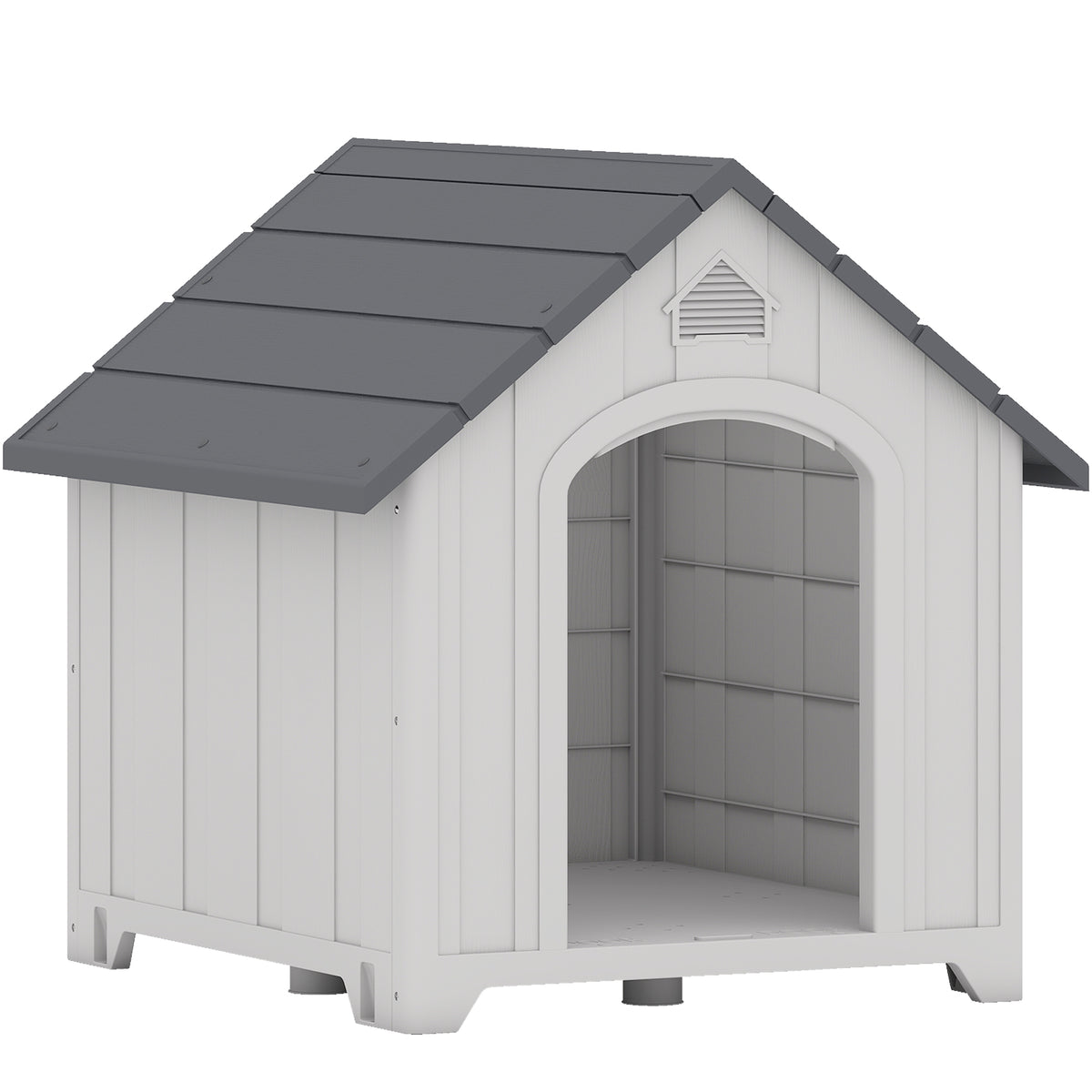 Caseta para perro de exterior, casa para perro de polipropileno impermeable ventilada con suelo elevado 66x55x65cm gris claro