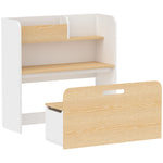 Bureau et Chaise pour Enfant 5 en 1 avec Bibliothèque et Banc Coffre à Roulettes, pour 3 à 8 Ans, Blanc