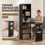 Bureau Informatique Pliable avec Pochette Suspendue, Compartiments Ouverts et Étagère Réglable, Noir
