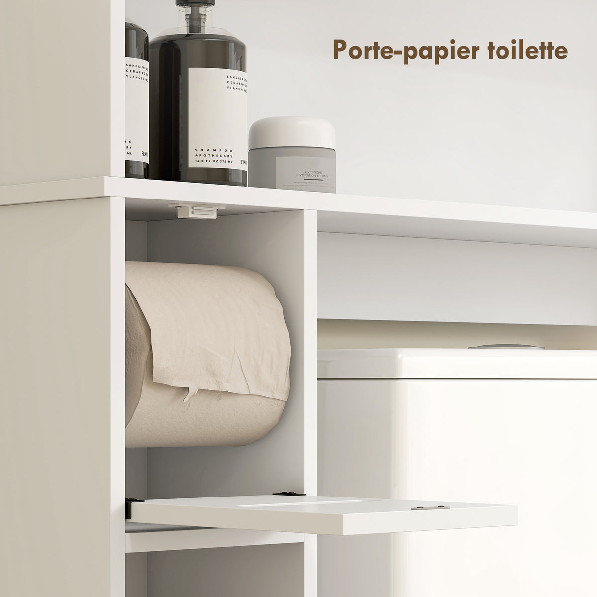 Meuble WC dessus de toilette meuble salle de bain avec placard à porte double et porte-papier 80x19,5x170cm blanc