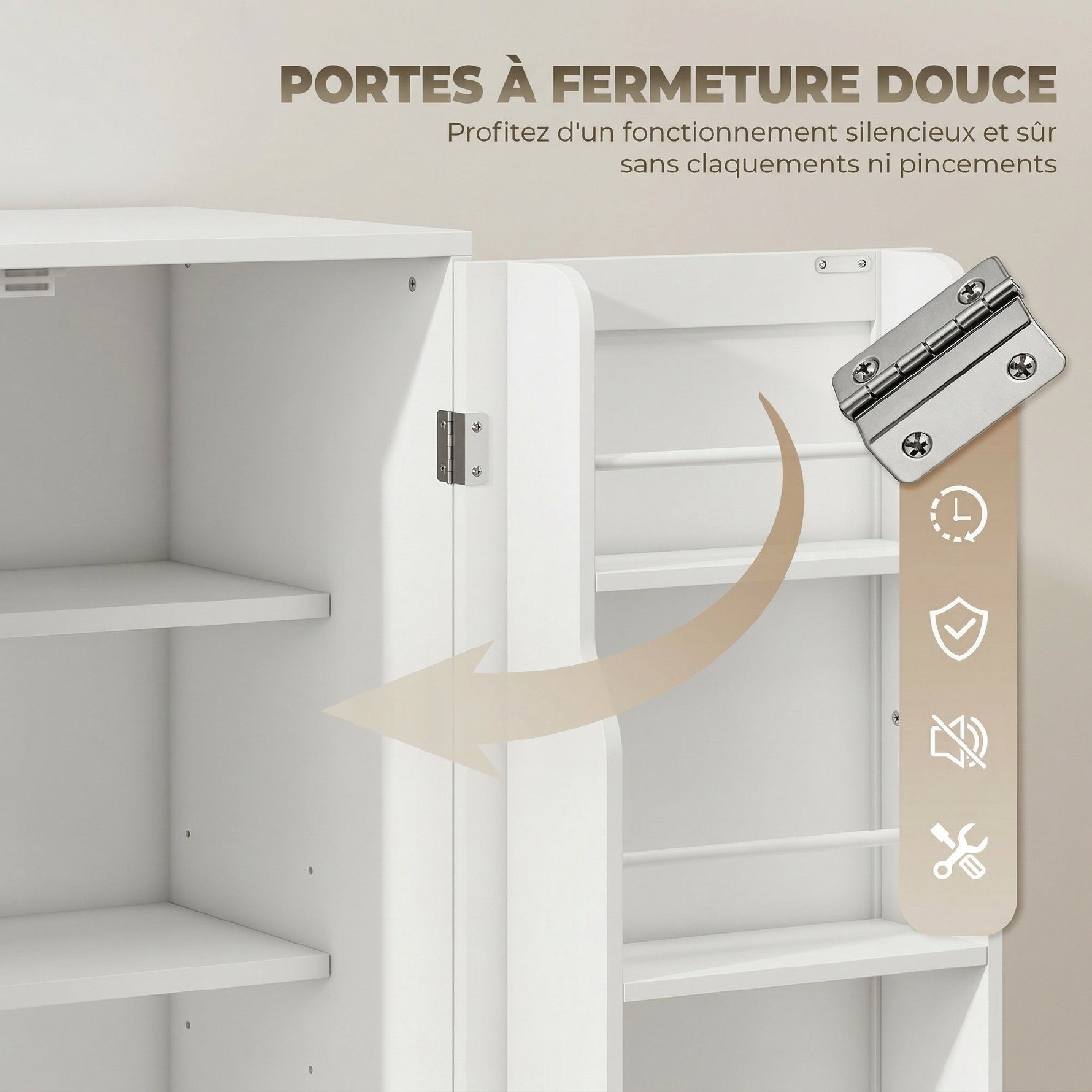 Buffet cuisine, meuble de rangement avec tiroir, 3 portes à fermeture douce, racks-porte et étagères réglables, blanc