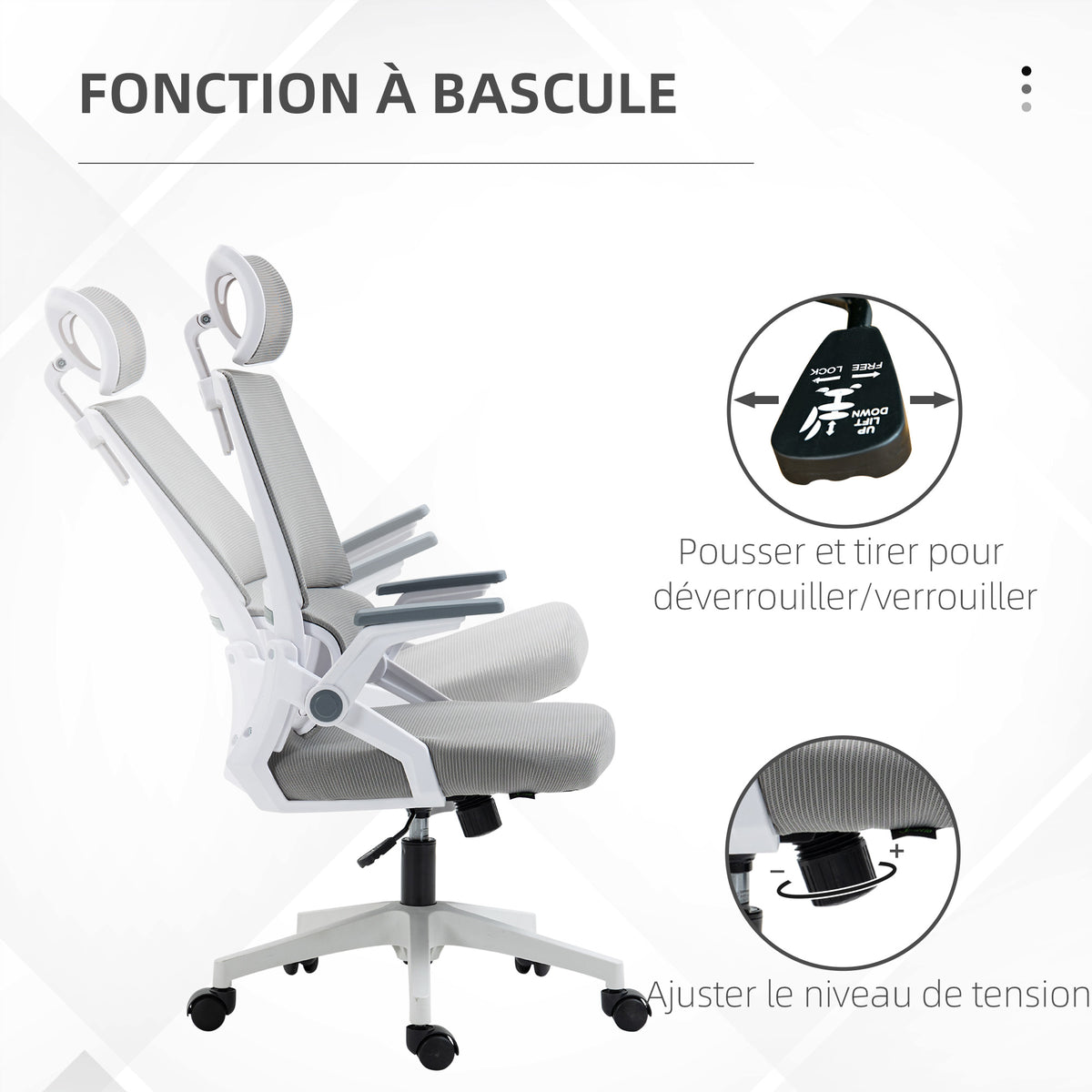 Sedia da ufficio regolabile in tessuto a rete di poliestere, schienale ergonomico reclinabile girevole grigio