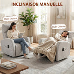 Sillón reclinable de masaje y calefacción, sillón de relax de chenilla, respaldo ajustable, giratorio 360°, crema