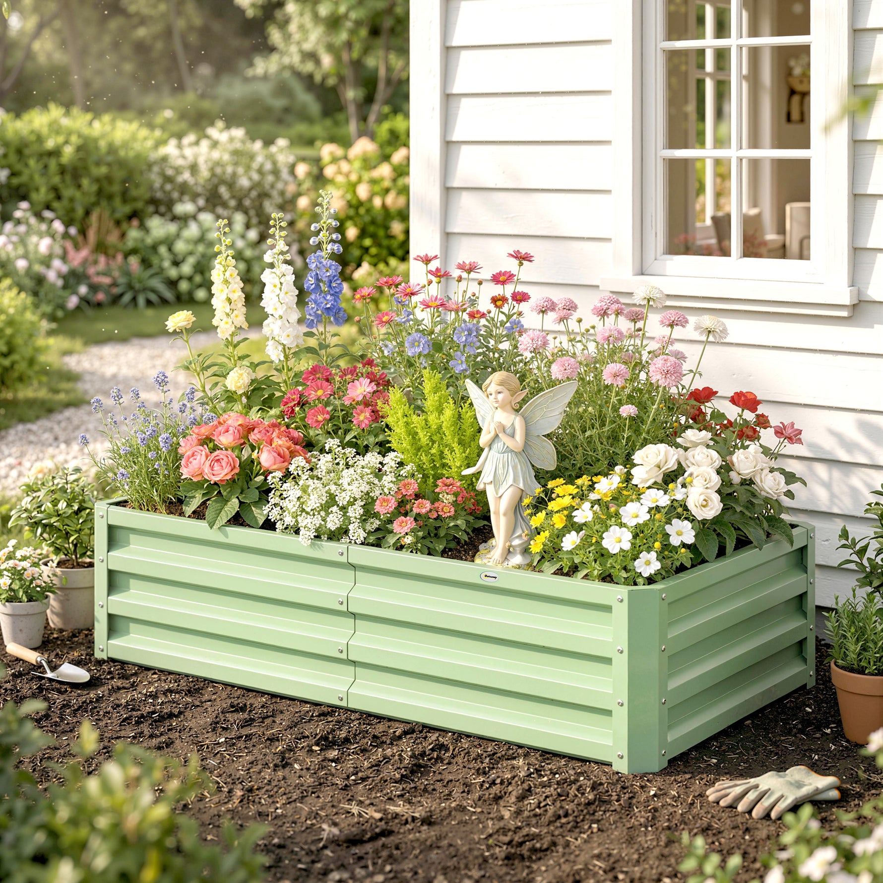 Carré Potager de Jardin Rectangulaire, Tôle d'Acier Ondulée, 120 x 60 x 30,5 cm, Vert