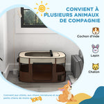Parc pliable pour animaux de compagnie parc pour chiots en tissu Oxford avec fenêtres et portes sac de rangement marron