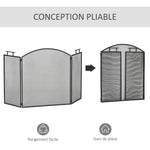 Pare-feu pour cheminée ou poêle - Pare-étincelles 3 Volets Pliables - dim. 110l x 24P x 76,5H cm - Acier métal Noir-4