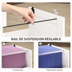 Caisson bureau, meuble rangement bois 3 tiroirs et serrure, barres de suspension réglables, 40 x 40 x 101 cm, blanc