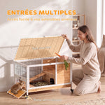 Clapier lapin intérieur clapier pour cochon d'inde en bois avec toit ouvrant et roulettes 90 x 53 x 59 cm jaune et blanc