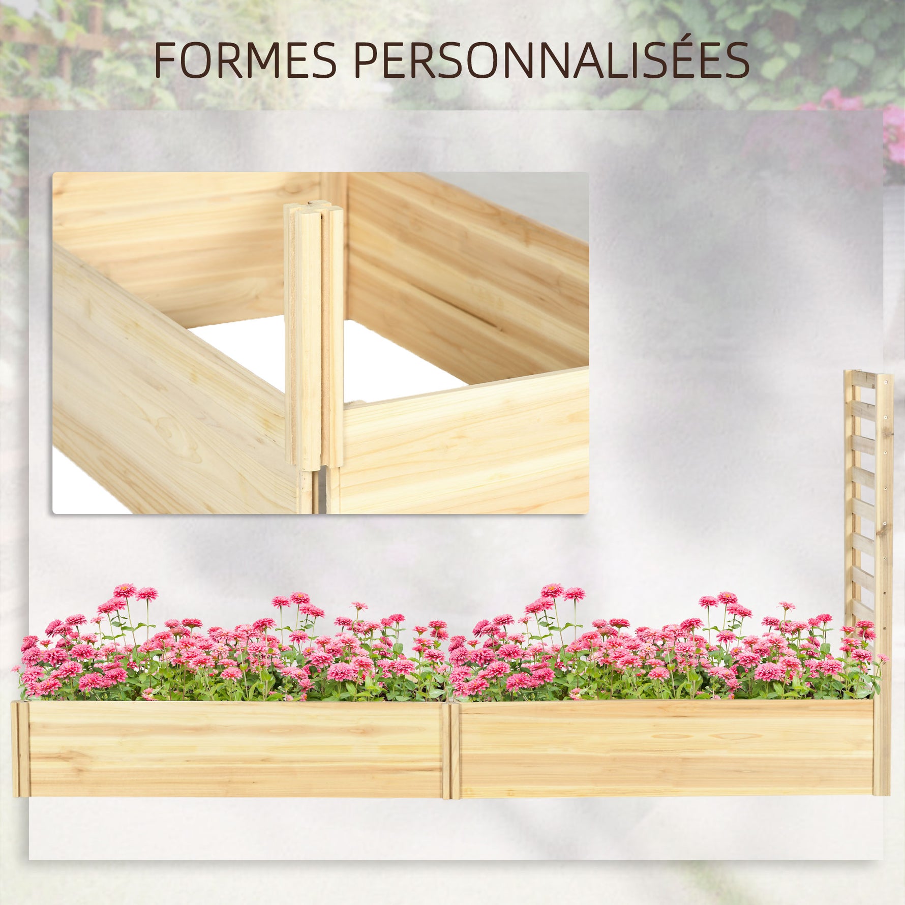Jardinière avec treillis bac à fleurs jardinière de jardin dim. 230L x 60l x 110H cm effet bois naturel