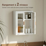 Armoire murale de salle de bain, meuble haut salle de bains avec 2 portes cannelées, étagère réglable, 40x14x50cm, blanc