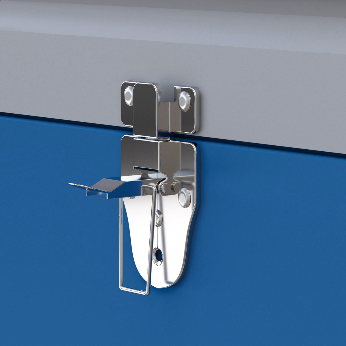 Caisse boite à outils en métal transportable avec 3 poignées, 2 loquets, dim. 50L x 26l x 18,5H cm, bleu