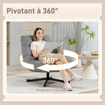 Fauteuil salon sans accoudoirs, chaise pivotante en tissu chenille, assise large, 75 x 95 x 90 cm, gris