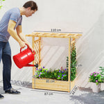 Jardinière surélevée avec treillis latéral et supérieur, bac à fleurs trous de drainage, 110x44x113cm, bois naturel