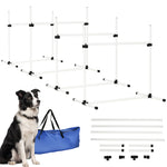 Agility pour Chiens, Kit Agility Chien Parcours, Set de 4 Obstacles Professionnels Hauteur Réglable, Système de Maintien au Sol, Sac de Transport, Jeux Intéressants, Entraînement, Blanc
