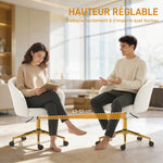 Chaise de bureau, fauteuil de bureau ergonomique réglable en hauteur, siège pivotante, piètement en acier, crème