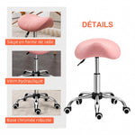 Tabouret à roulettes, chaise de travail avec hauteur réglable 49-61 cm et selle ergonomique, 52x53x49-61cm, rose