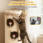 Tonneau à gratter, tour à griffer en sisal et bord en peluche, 3 niveaux avec plate-forme, stable, Ø 38 x 96 cm crème
