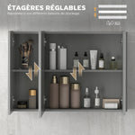Armoire murale de salle de bain avec 3 portes miroir et étagères réglables en MDF Gris dim. 90L x 15l x 60H cm