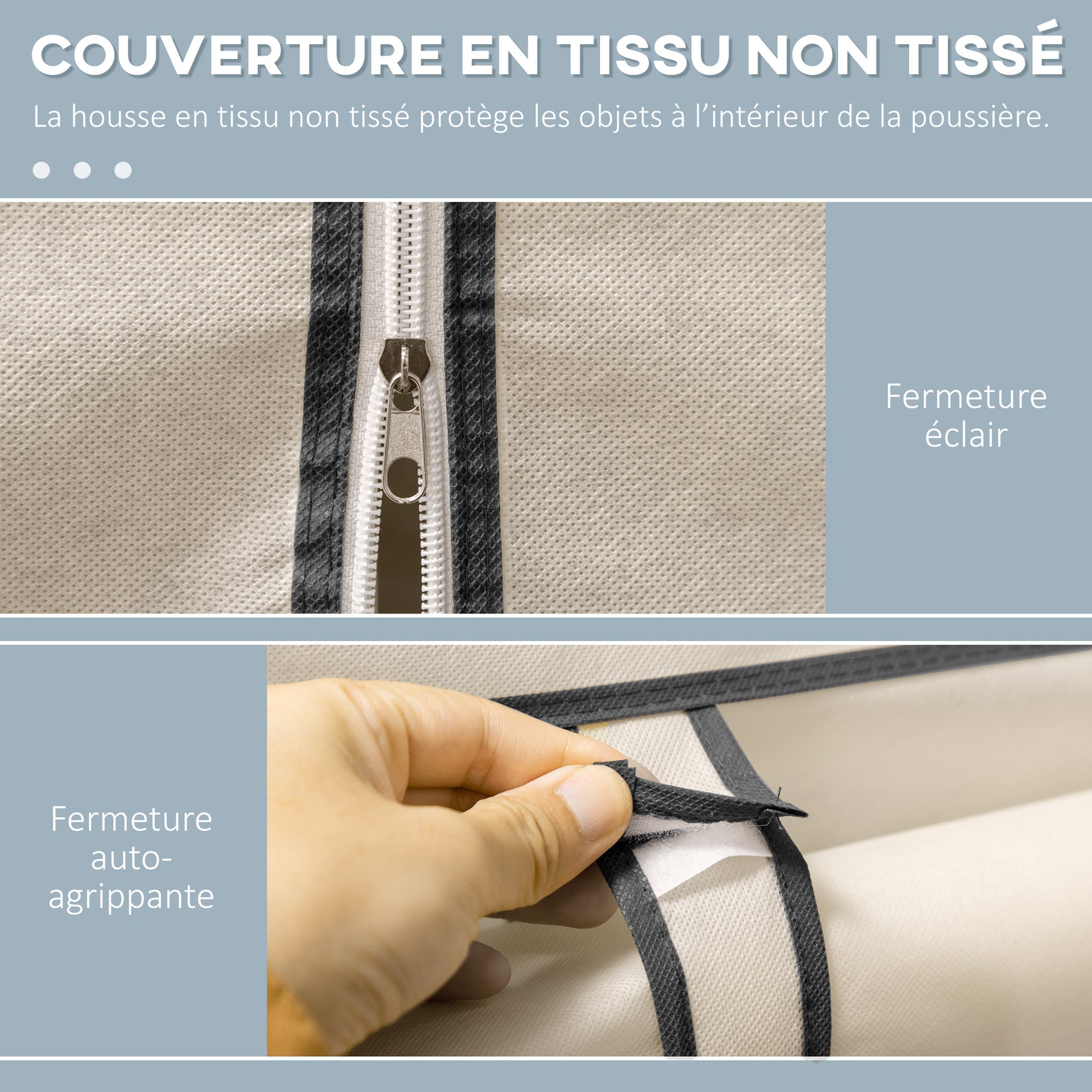 Armoire penderie multi-rangement - 8 étagères, 2 barres - non tissé crème