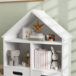 Bibliothèque enfants meuble de rangement enfants 3 niveaux avec deux tiroirs forme de maison 63,7 x 29,7 x 89 cm blanc