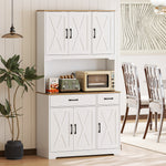 Buffet haut cuisine armoire de cuisine avec 6 portes 2 tiroirs plan de travail étagères réglables 94x39,5x175,2cm blanc
