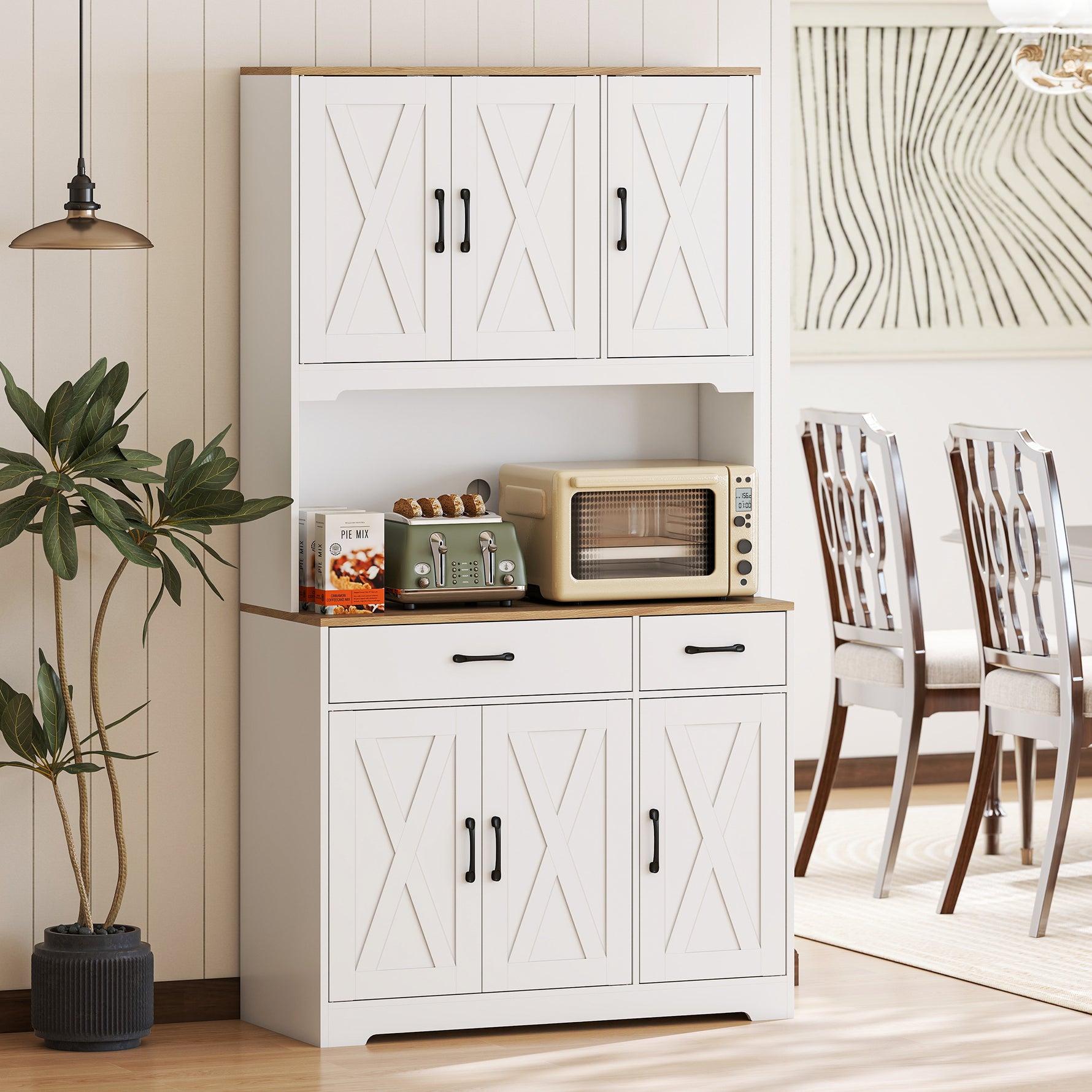 Buffet haut cuisine armoire de cuisine avec 6 portes 2 tiroirs plan de travail étagères réglables 94x39,5x175,2cm blanc