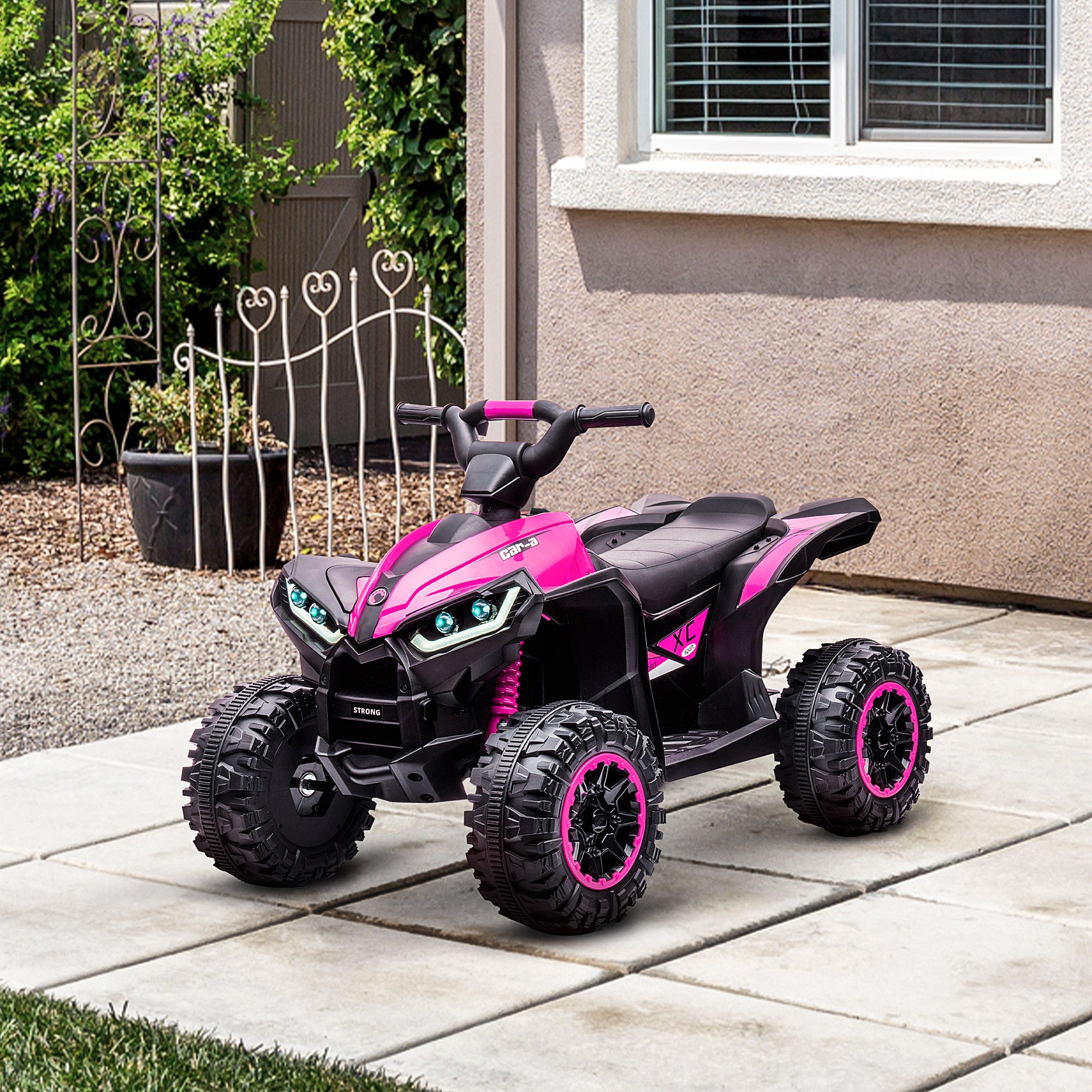 Elektrisches Kinder-Quad, 12 V, max. 6 km/h, Lichteffekte, Kindersitz, für Kinder von 3–5 Jahren, Metall/PP, Schwarz/Rosa