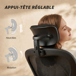 Chaise de Bureau Ergonomique, Fauteuil de Bureau en Maille avec Appui-Tête et Soutien Lombaire Réglables, Noir
