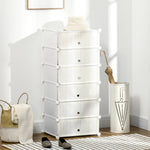 Armoire à chaussures modulable, meuble de rangement avec 6 cubes empilable en plastique, 49 x 36,5 x 108 cm blanc