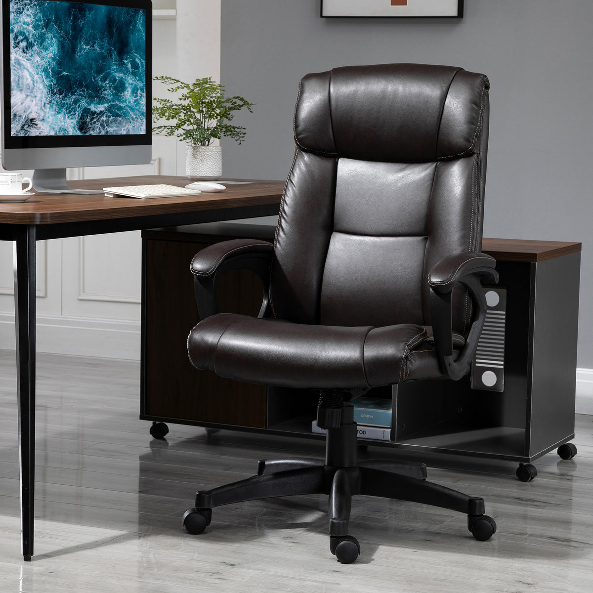 Bureaustoel ergonomische bureaustoel verstelbaar zwenkwielen 360° draaibaar PU-kunstleer bekleding 64 x 73 x 106-115,5 cm chocolade
