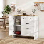 Buffet Cuisine, Meuble de Rangement avec 5 Tiroirs et Porte, Style Rustique, 100 x 40 x 94 cm, Blanc