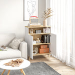 Meuble de rangement buffet sur pied scandinave placard 2 portes avec étagère intérieure blanc et aspect bois