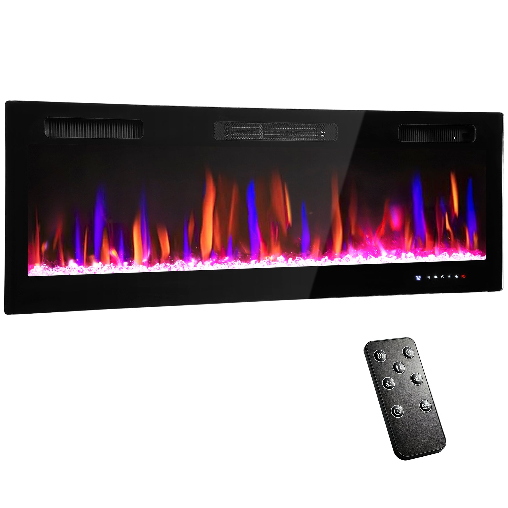Cheminée électrique mural ou encastrable 900W/1800W, effet flamme à 12 couleurs 5 luminosités, 127 x 9,4 x 47 cm, noir