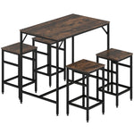 Ensemble table de bar industriel + 4 tabourets repose-pieds en bois couleur chêne cadre en métal noir