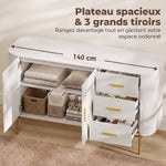 Buffet Salon, Meuble de Rangement avec 2 Portes, 3 Tiroirs, Étagère Réglable et Façade Rainurée, 140x44x79cm, Gris Clair