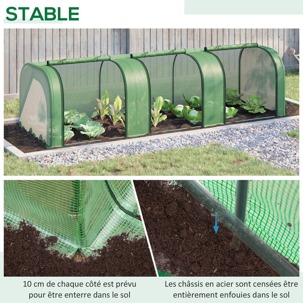 Mini Serre de Jardin Serre à tomates 3L x 1l x 0,8H m Acier PE Haute densité 140 g/m² Anti-UV 3 fenêtres Vert