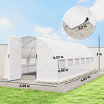 Serre Tunnel de Jardin 18m², Serre de Jardin Tunnel avec Porte et 12 Fenêtres avec Moustiquaires, 295x597x200cm, Blanc