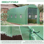 Serre de Jardin Tunnel Surface Sol 10 m² 5L x 2l x 2,05H m châssis Tubulaire renforcé Porte zippée 8 fenêtres enroulables Vert