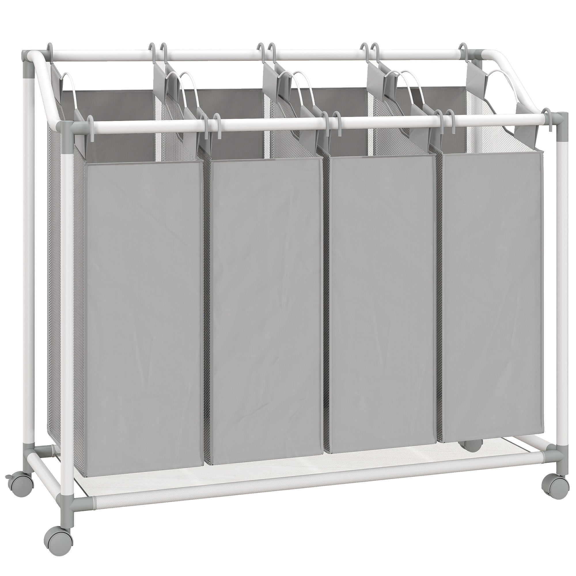 Panier à linge mobile, chariot linge sale, corbeille à roulettes avec 4 sacs amovibles, 4 x 40L, 97 x 38 x 81 cm, gris